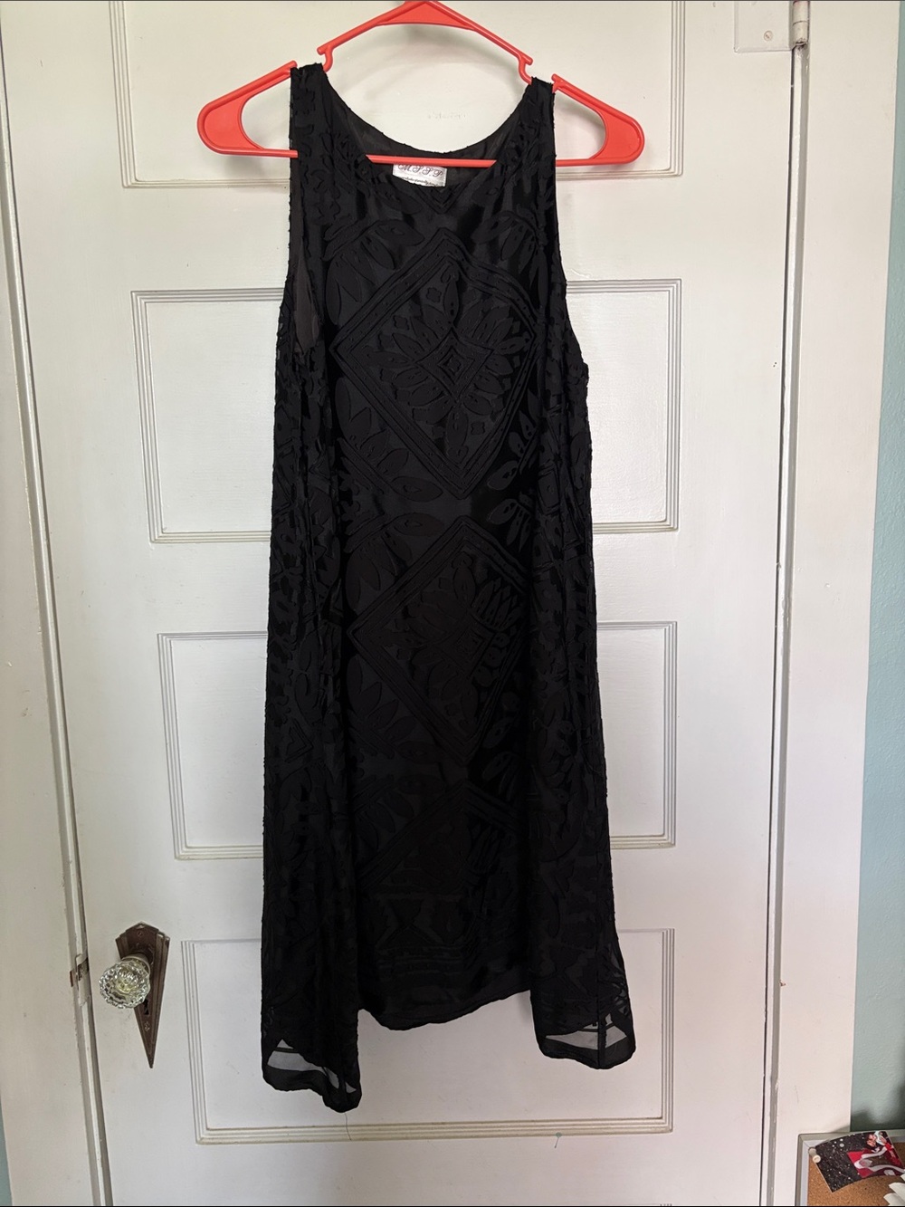 M.S.S.P. Sleeveless Black Textured Sheer Overlay Shift Dress Size M
